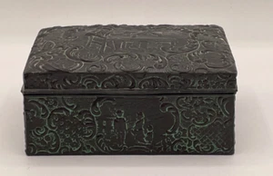 Vintage Metal Trinket Box, Wood Lined, Black and Green, Hinged Lid - Picture 1 of 10