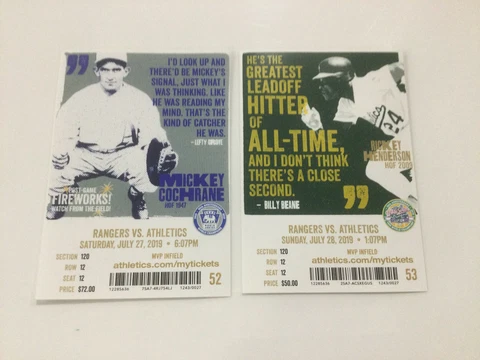 Oakland A’s Athletics 2019 TICKET STUB VS  RANGERS-7/27/19-7/28/19 Cover