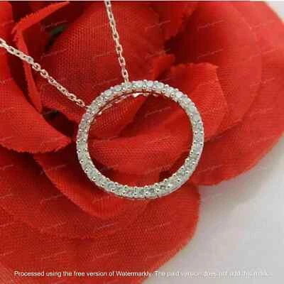 Collar colgante de eternidad círculo pavé de diamantes creado en laboratorio de 2 quilates acabado en oro blanco Foto 1 de 2