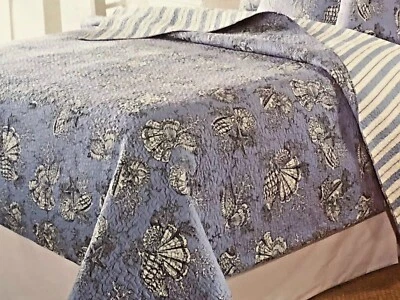 Seashell Toile Resort Coll. Edredón Doble Azul Estampado Cara Rayas Reverso Nuevo en Paquete  Foto 1 de 4