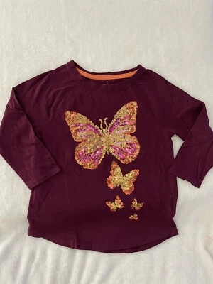 Lands End Shirt Girls Sequined Butterfly 6X 7 Maroon Long Sleeve Fall Holiday - Image 1 of 4