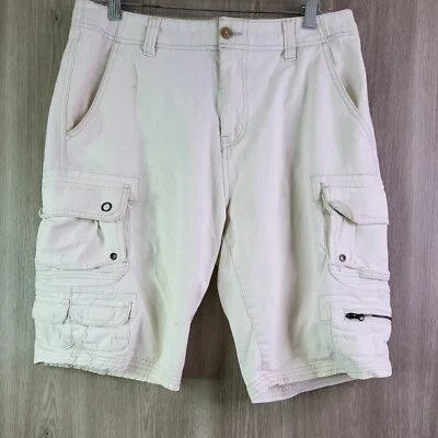 Bermuda cargo masculina Plugg tamanho 30 marfim 100% algodão bolsos utilitários externos - Imagem 1 de 4