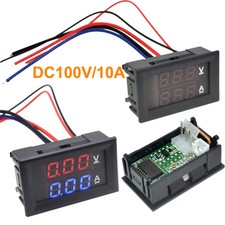 Hot DC 0-200V/100V 10A 3/4 Bit Voltmeter Ammeter Red+Red Red+Blue LED Amp Wires 