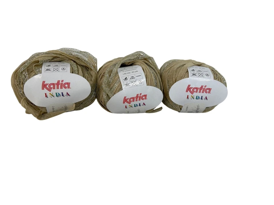 Katia India Cinta Metálica Hilo 93 Yardas Beige Plata Brillo AT846 Lote De 3 Foto 1 de 4