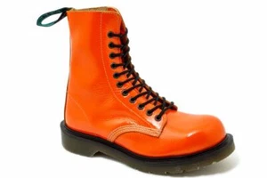 Solovair NPS Shoes Made in England 11 Loch Orange Crackle Patent Steel Derby Boo - Bild 1 von 25