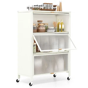 4-Tier Kitchen Bakers Rack with Flip Doors Detachable Backboard for Snacks White - Picture 1 of 8