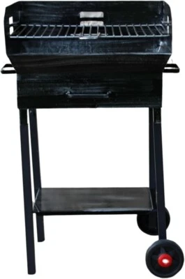 BARBECUE DA GIARDINO IN FERRO ARTIGIANALE PER LEGNA CON GRIGLIA E RUOTE 50x38 cm - Immagine 1 di 4