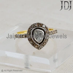 925 Sterling Silver Jewelry Natural Rosecut Polki Pave Diamond Victorian Ring - Picture 1 of 7