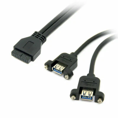 USB 3.0 Dual Ports A Female Screw Mount Type to Motherboard 20pin Header cable - Image 1 of 4