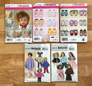 Lot of 5 Baby/Children's Accessories Sewing Patterns for Hats Shoes Capes UNCUT - Picture 1 of 2