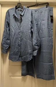 NWT ❤️Lauren Ralph Lauren❤️ Linen Blue Pants 16 -Top XXL Set - Picture 1 of 7