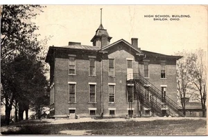 Postal de colección de la década de 1910 del edificio de la escuela secundaria Shiloh Ohio Richland County publicada - Imagen 1 de 2