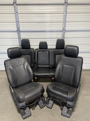 1999-2016 FORD F250 F350 F450 SUPER DUTY ЧЕРНАЯ КОЖА ПЕРЕДНИЕ И ЗАДНИЕ СИДЕНЬЯ - Изображение 1 из 4