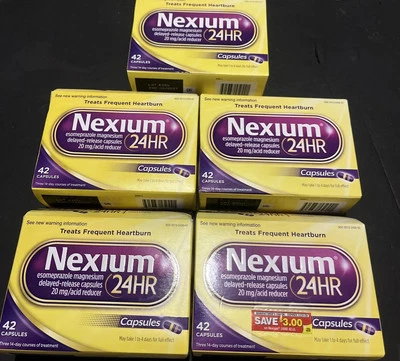 Nexium 24HR кислотный редуктор капсулы для изжоги 5 коробок 42 штуки - Изображение 1 из 3