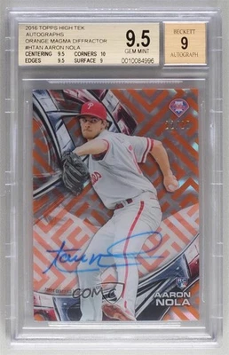 2016 High Tek Orange Magma Diffractor /25 Aaron Nola BGS 9.5 Rookie Auto RC - Image 1 of 2