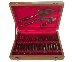 MCM Silverware Set Wood Handle Forged Brass Flatware Serving Forks Spoons 19 #1 - Picture 1 of 4