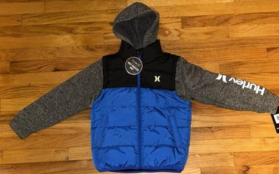 Chaqueta Hurley Boy’s Puffer con Cremallera - ¡Azul Hiper Real y Gris!  Talla Sm! ¡NUEVO! Foto 1 de 4