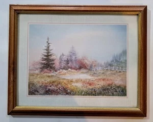Vintage Owen Wexler Druck Teich auf der Wiese Szene hängend gerahmt Wandbild - Bild 1 von 7