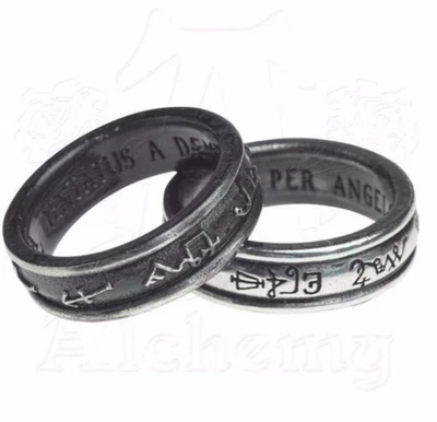 Demonio Ángel Negro Blanco 2 Anillos Angélico Conjunto Alquimia Gótico Talla 7 Hecho en Inglaterra Foto 1 de 4