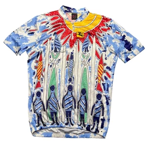 Camiseta deportiva de ciclismo Giordana vintage adulto S/M surfistas abstractos peces océano usada en excelente estado - Imagen 1 de 10