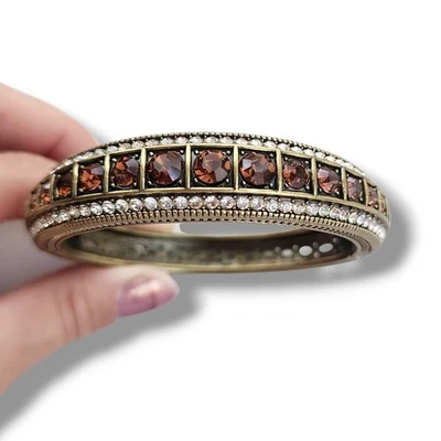 Brazalete Heidi Daus Bisagra Oro Antiguo Bronce Coñac Cristal Edad de Elegancia  Foto 1 de 4