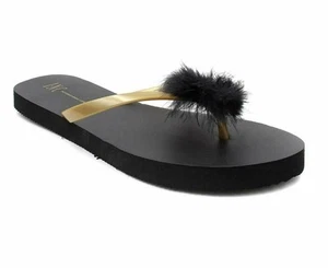 Womens Flip Flop Sandals Black Faux Fur Size 6/7 INC $28 - NWT - Picture 1 of 2