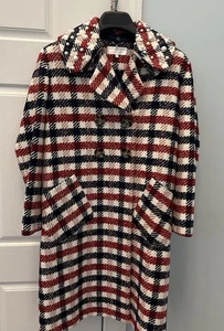 Lela Rose Pearl x Lele Sadoughi Plaid Peacoat Pearl/Fur Collar Size Small - Picture 1 of 13