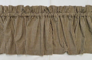 Cortina de campo primitiva hecha a mano con cenefa de cheque de gingham negra 68x15 - Imagen 1 de 3