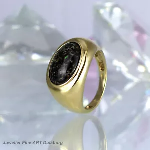 Anillo En 375 Oro Amarillo Brillante Con 1 Ópalo Boulder Gema - Imagen 1 de 9
