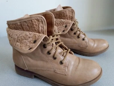 ROCK & CANDY by Zigi  "Spraypaint"  Fold Over Combat Boots, Tan, Size 6 - Image 1 of 4