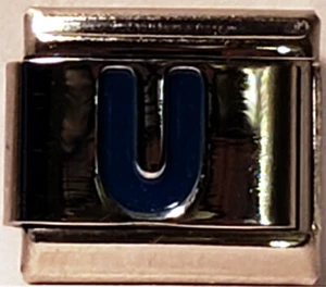 Letter "U" in Blue Enamel 9mm Italian Charm Stainless Steel - Picture 1 of 1