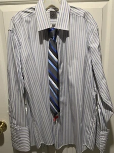CALVIN KLEIN MEN’S DRESS SHIRT WITH COORDINATING TIE SIZE 17 32-33 W/FR CUFFS - Picture 1 of 6