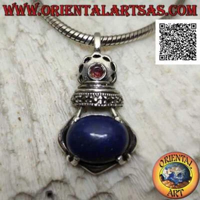 Ciondolo in argento 925‰ corona imperiale con lapislazzulo, marcassite e granato - Immagine 1 di 4