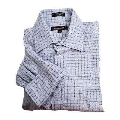Faconnable Blue Check Men's Dress Shirt 16.5-35" French Cuffs Spead Collar - Image 1 of 4