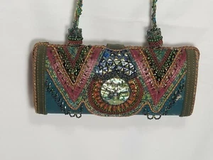 Mary Frances MOTHER OF PEARL Leather BEADED Shoulder EVENING Bag Handbag - Picture 1 of 12