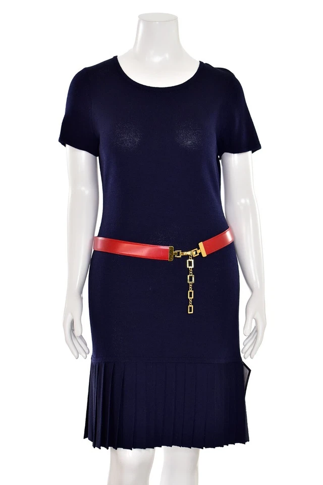 Cinturón de cuero rojo tejido St. John con cadena dorada talla 34 / se ajusta ~ 37-43" cintura Foto 1 de 4