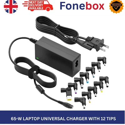 Laptop Universal Charger Adapter with 12 Tips 65W Fast Charger-Black - Image 1 of 4