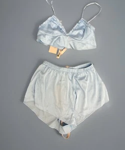 Pigiama Oh Polly bambino blu con volant in raso bralet e pantaloncini UK8 nuovo con etichette - Foto 1 di 5
