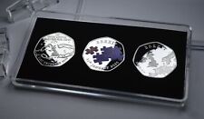 Trio of Silver BREXIT Commemoratives in 50p Coin Display Case. UK EU 2016 2021