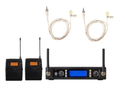 Wireless Lavalier Microphone System UHF Dual Lavalier mic Cordless Speech Beige - Image 1 of 2