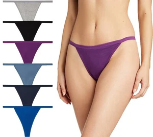 6 Women Cotton Thongs Lot String underwear G String Panties Plus Size 2XL Dark - Picture 1 of 7