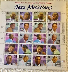 USPS 1995 Scott # 2983-2992 32-cent Jazz Musicians Mint Sheet 20 Stamps - Picture 1 of 1