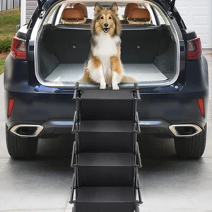Portable Folding Pet Dog Car Boot Access 4 Steps Ladder Stair Strong Lightweight - Picture 1 of 14