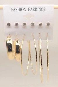 Set 6 Paar/1 Karte Multi Stil Gold Farbe Klar Kugel/Reifen Mode Ohrringe #3 - Bild 1 von 3