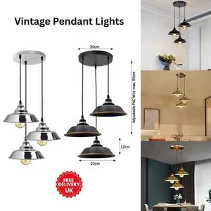 Vintage 3-Wege E27 Pendelleuchte - Industrie Deckenlampe für Küche, Bar UK - Bild 1 von 15