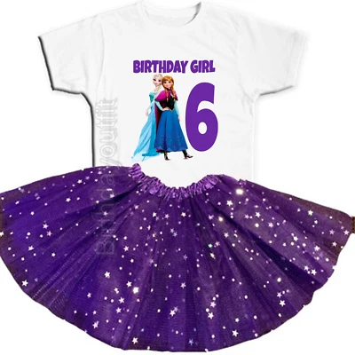 Frozen Elsa & Anna Party 6th Birthday Purple Tutu Outfit Personalized Name  - Image 1 of 4