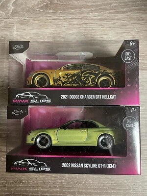 Cargador Jada Pink Slips 2021 SRT Hellcat y Nissan Skyline GT-R 2002 lote de 2 Foto 1 de 3