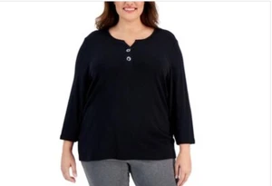 Karen Scott Plus Size Toggle-Neck Top Deep Black SZ 0X - Picture 1 of 3