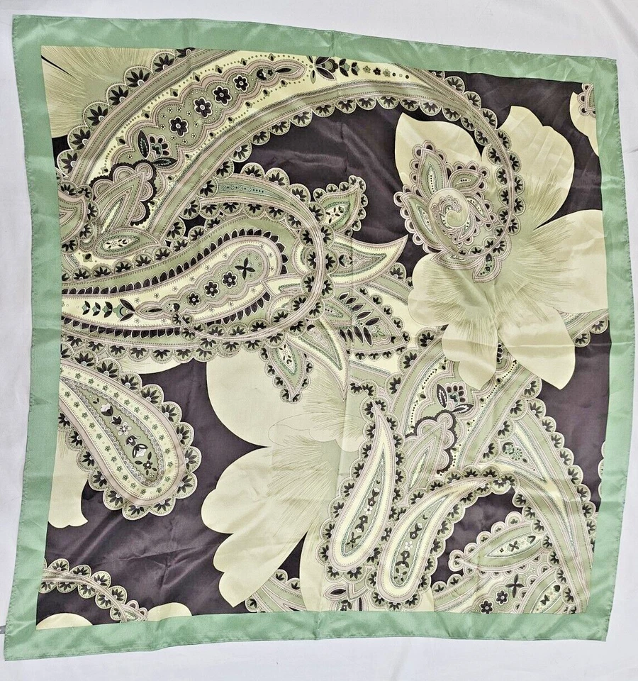 Bufanda cuadrada Ann Taylor verde y marrón floral 100 % seda 36" Foto 1 de 4