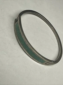 Vintage Mexico Silver & Inlaid Lapis Lazuli Hinged  Bangle Bracelet - Picture 1 of 5